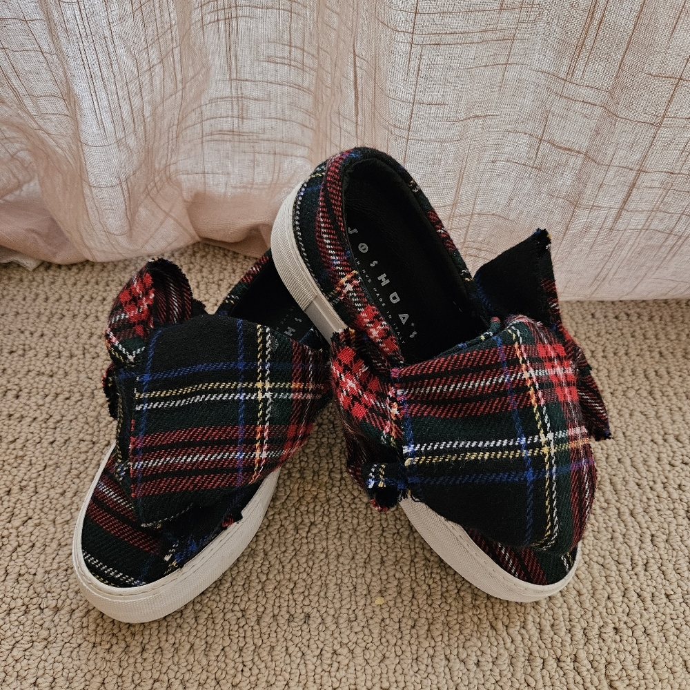 Rare Joshua Sanders Leather & Plaid Woolen Bow Sneakers